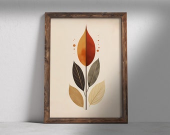 Mid Century Modern Botanical Art Print, Boho Wall Decor (Instant Download)