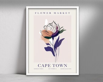 Stampa del mercato dei fiori di Città del Capo, arte murale botanica (download digitale)