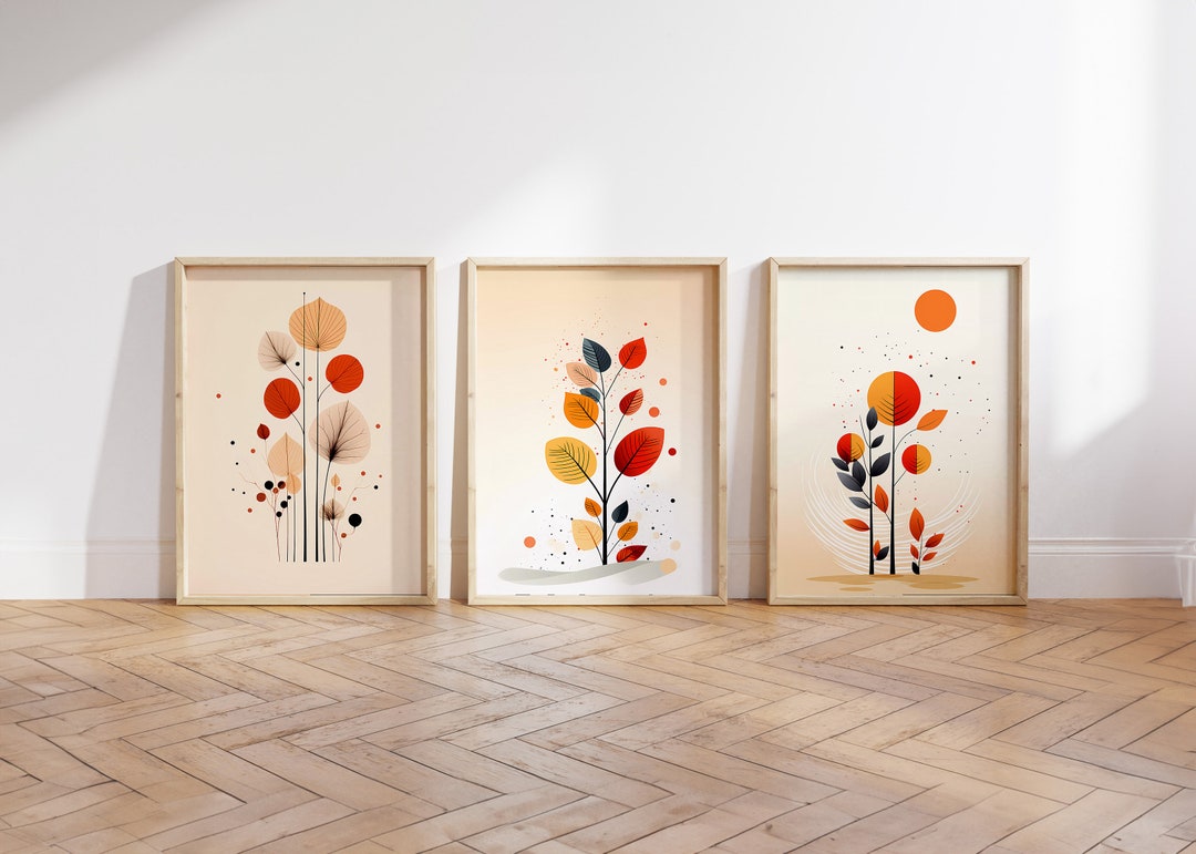 Boho Abstract Floral Wall Art Prints, Set of 3 (digital Download) - Etsy