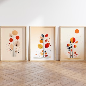 Boho Abstract Wall Art Prints, Boho Wall Decor, Set of 3 Wall Prints, Scandi, Mid Century Art, Black, Beige, Terracotta, Boho Wall Art