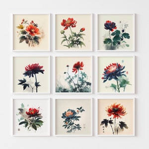 Flower Wall Art, Set of 9, Botanical Wall Art, Printable Wall Art, Digital Wall Art, Botanical Print, Instant Download