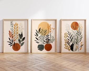 Stampe d'arte da parete astratte Boho, Decorazione da parete Boho, Set di 3 stampe da parete, Scandi, Arte di metà secolo, Nero, Beige, Terracotta, Arte da parete Boho