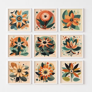 Flower Wall Art, Set of 9, Botanical Wall Art, Printable Wall Art, Digital Wall Art, Botanical Print, Instant Download
