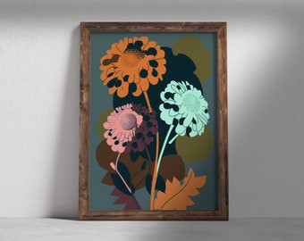 Floral Mosaic Art Print, Flower Wall Decor (Digital Download)