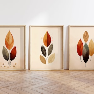 Boho Abstract Wall Art Prints, Boho Wall Decor, Set of 3 Wall Prints, Scandi, Mid Century Art, Black, Beige, Terracotta, Boho Wall Art