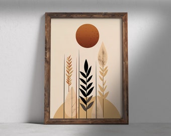 Boho Botanical Wall Art, Mid Century Modern Print (Instant Download)