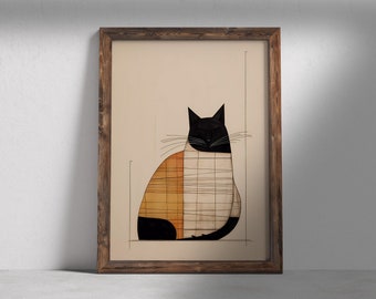 Abstract Cat Art Print, Modern Wall Decor (Digital Download)