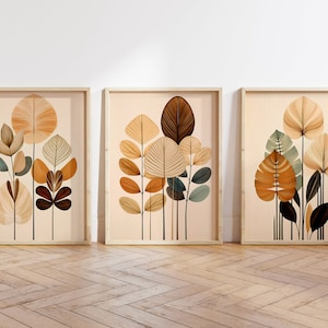 Boho Abstract Wall Art Prints, Boho Wall Decor, Set of 3 Wall Prints, Scandi, Mid Century Art, Black, Beige, Terracotta, Boho Wall Art