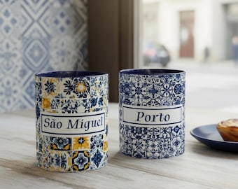 Farbige Espressotassen mit Henkel Espressotassen blau braun portugiesische Keramik handgefertigt kleine Tassen 2er Set kleine Becher Geschenk für ihn