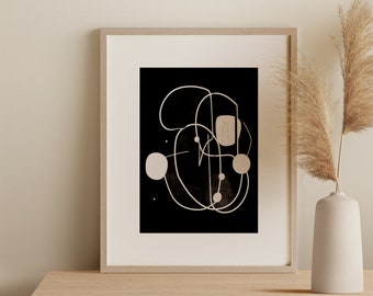 Abstract Wall Art, Single Print, Digital, Black and White Art, Mid-Century Modern, Minimalist Modern Art, Contemporary, Living Room Decor