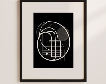 Abstract Wall Art, Single Print, Digital, Black and White Art, Mid-Century Modern, Minimalist Modern Art, Contemporary, Living Room Decor