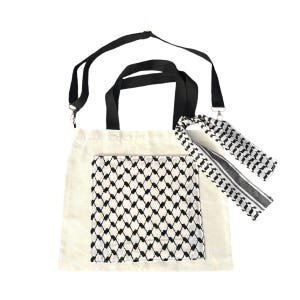 Palestinian-Made Kufiya Tote Bag White