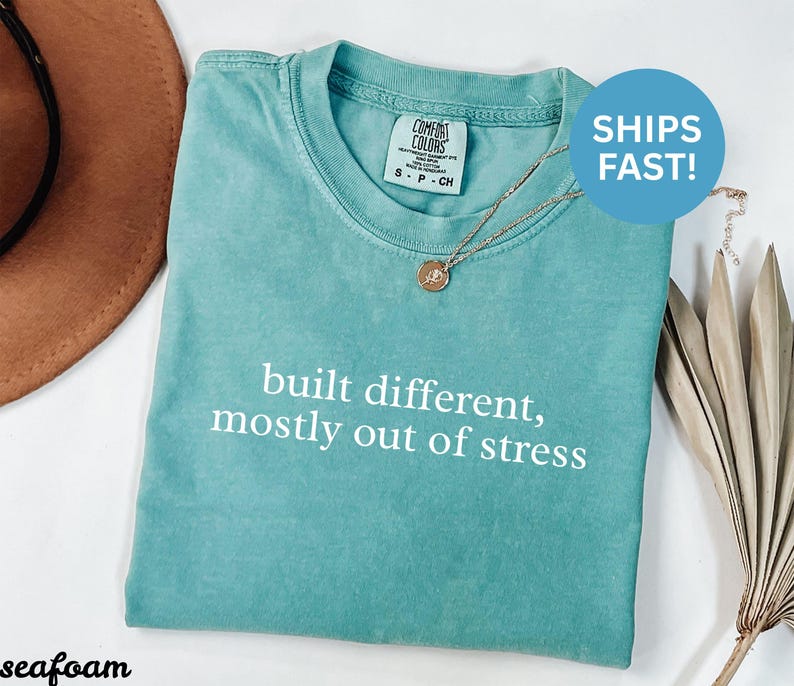 Built different mostly out of stress sweatshirt, funny graphic sweatshirts, cozy fall clothing, casual wear, ships fast
