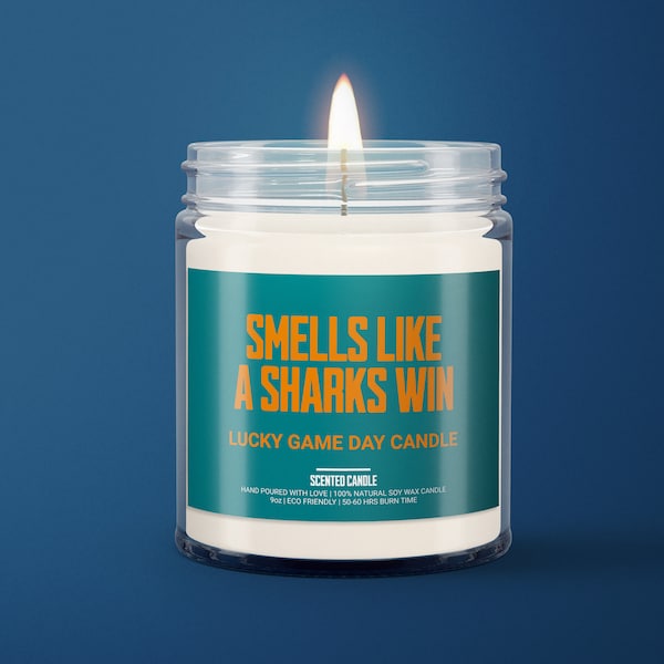 Smells Like A Sharks Win Candle, Candle Gift Idea, San Jose Sharks Gift Candle, NHL Sharks, Game Day Decor, Sport Themed Candle, Sharks Fan