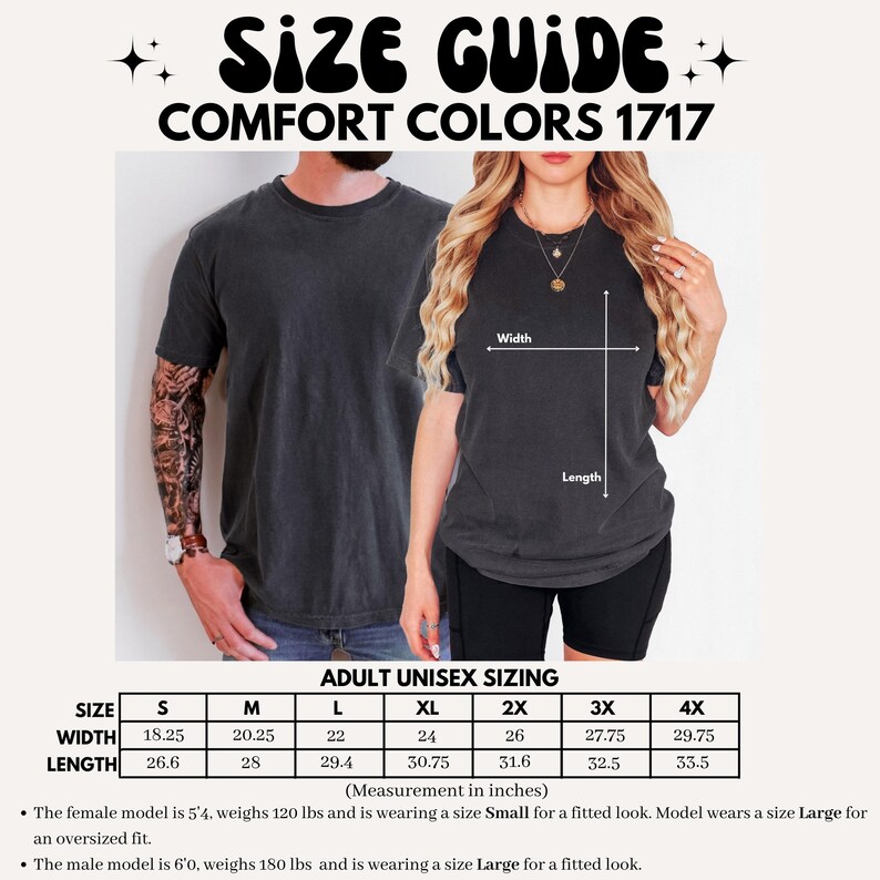 Comfort Colors Size Guide, Unisex Adult Sizing Chart, Comfort Colors 1717, Accurate Shirt Size Chart, T-Shirt Measurements