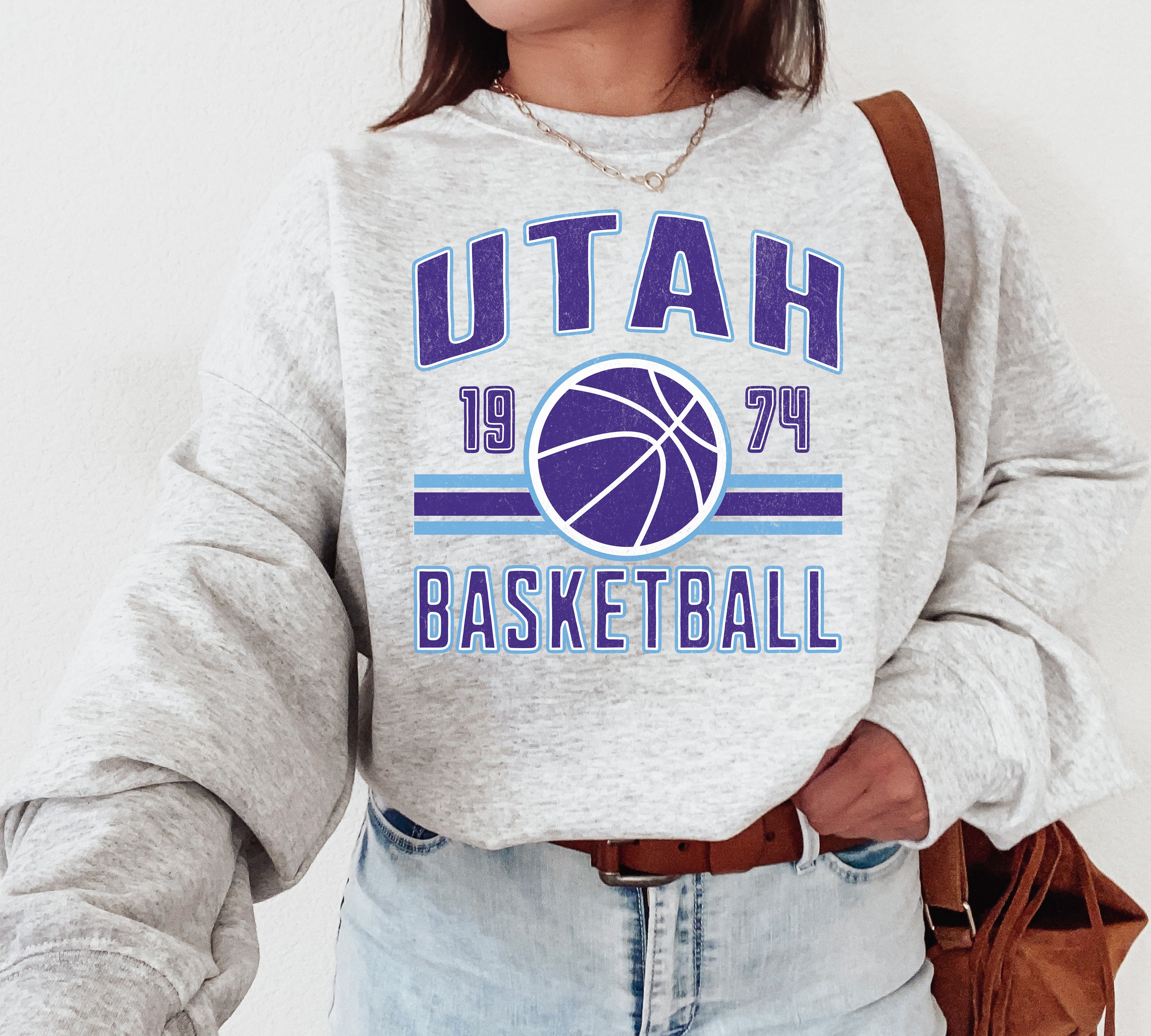 CustomCat Utah Jazz 1979 Vintage NBA Crewneck Sweatshirt White / 2XL