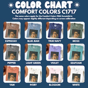Comfort Colors C1717 t-shirt color chart swatch examples.