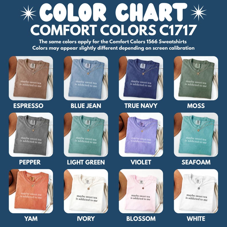 Comfort Colors Sweatshirts, Color Chart, Unisex Colors, C1717, Variety of Shades, Apparel Colors, Classic Colors, Fashion and Style