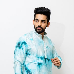 Kurta tie-dye para hombre: camisa india bordada