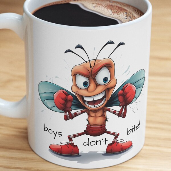 Boys Don't Bite! Cartoon Mosquito Boxer  - White Ceramic Mug 11oz