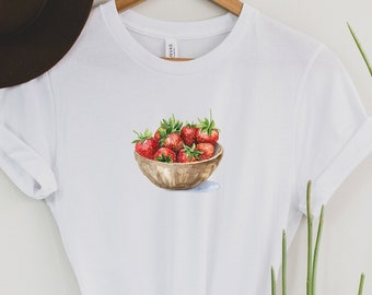 Camisa vintage de morango cottagecore, moletom ou moletom grande de verão, presente para foodie, camiseta botânica para mercado de agricultores