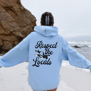 Oversized Hooded Sweatshirt with Graphic on Back, Respect the Locals, Orca Whale Sweatshirt