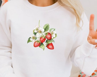Moletom vintage de morango, estética floral cottagecore, camisa de morango, camiseta de jardinagem, camisa botânica para amantes de plantas
