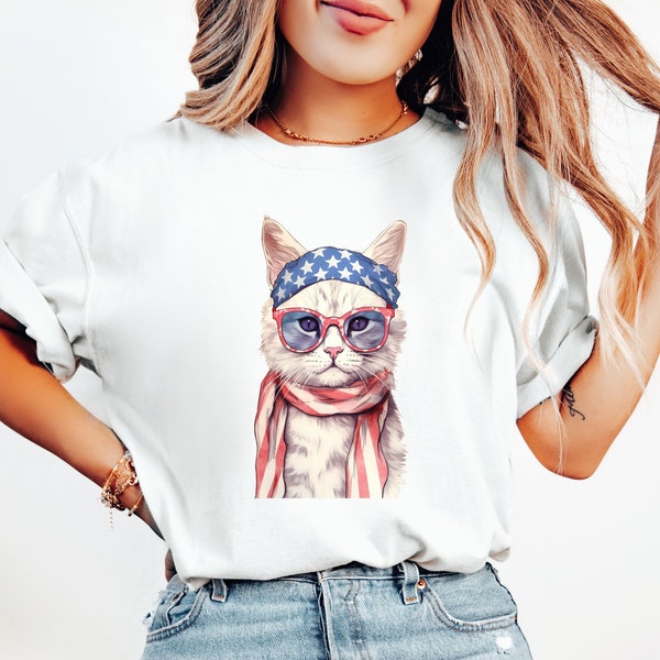 Patriotic Cat Shirt, Funny Tshirt for Cat Lovers, Ginger Cat Fourth of July Tank Top for Her, Funny 4th of July Sweatshirt Kids July 4th Tee