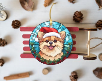 パーソナライズされたクリスマスポメラニアン窓吊りアクリル パーソナライズされたクリスマスポメラニアン窓吊りアクリル
