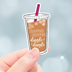 Pegatina divertida, café, café, Dingle Dingle, Hey Girl, Hey Guy, pegatina para portátil, tendencia de TikTok, refrán divertido, pegatinas populares