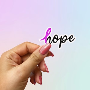 Hoopsticker, borstkankersticker, aanmoediging, vrouw, waterfles, laptopsticker, autosticker, borstkankerbewustzijn.