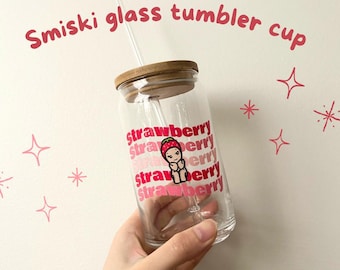 Sonny Angel Strawberry Sipper Glass 16oz Cup with Bamboo Lid, Cute Eco-Friendly Drinkware, Kitchen Decor, Unique Gift Idea, Sustainable