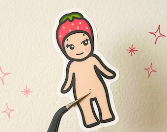 vinylsticker sonny angel aardbei fruit | waterdicht en krasbestendig | voor laptop, bidon, koptelefoon, telefoon, auto