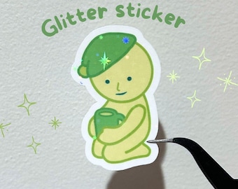 smiski matcha vinyl glitter sticker | waterproof & scratch proof | perfect for laptop, water bottle, headphones, phone, car