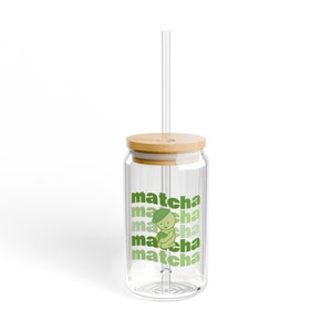 Smiski Sipper Glass with Straw and Bamboo Lid iced coffee glass cup with straw and lid 16oz glass can mason jar cup image 4