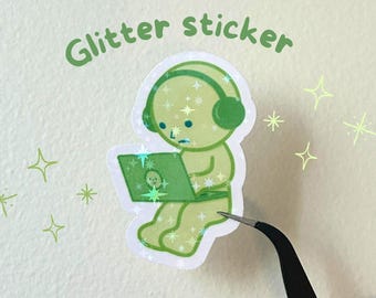 smiski laptop glitter vinyl sticker | waterproof & scratch proof | perfect for laptop, water bottle, headphones, phone, car