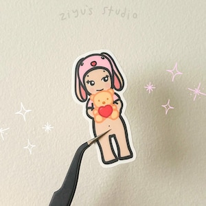 sonny angel pink bunny heart bear vinyl sticker | waterproof & scratch proof | for laptop, waterbottle, headphones, phone, car