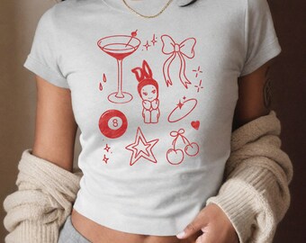 Sonny Angel Baby Tee Coquette Bow Cherry Cropped Tee Vintage Sonny Angel Baby Tee Coquette Bow Cherry Cropped Tee Vintage