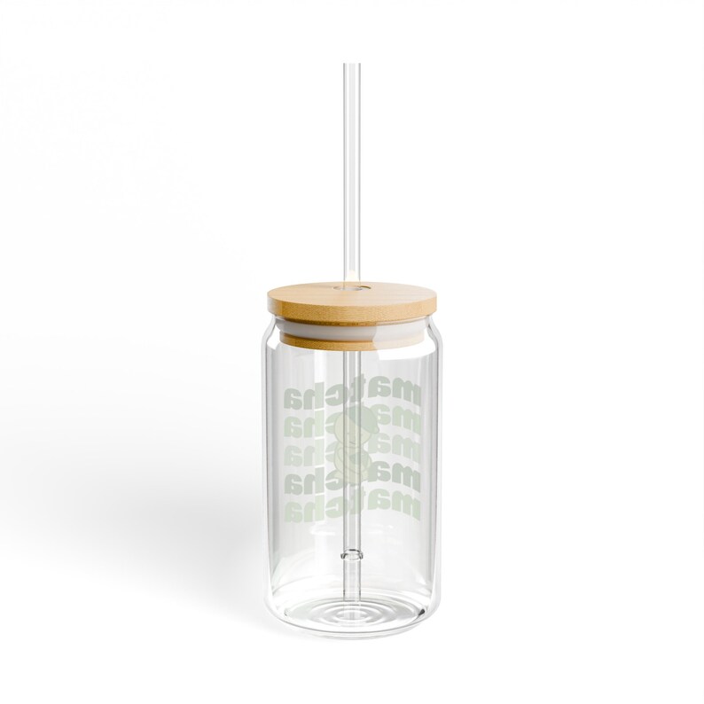 Smiski Sipper Glass with Straw and Bamboo Lid iced coffee glass cup with straw and lid 16oz glass can mason jar cup image 5