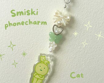 smiski keychain cute cat coquette bow y2k phone charm gift idea