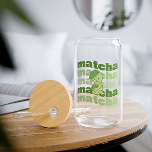 Smiski Sipper Glass with Straw and Bamboo Lid iced coffee glass cup with straw and lid 16oz glass can mason jar cup image 6