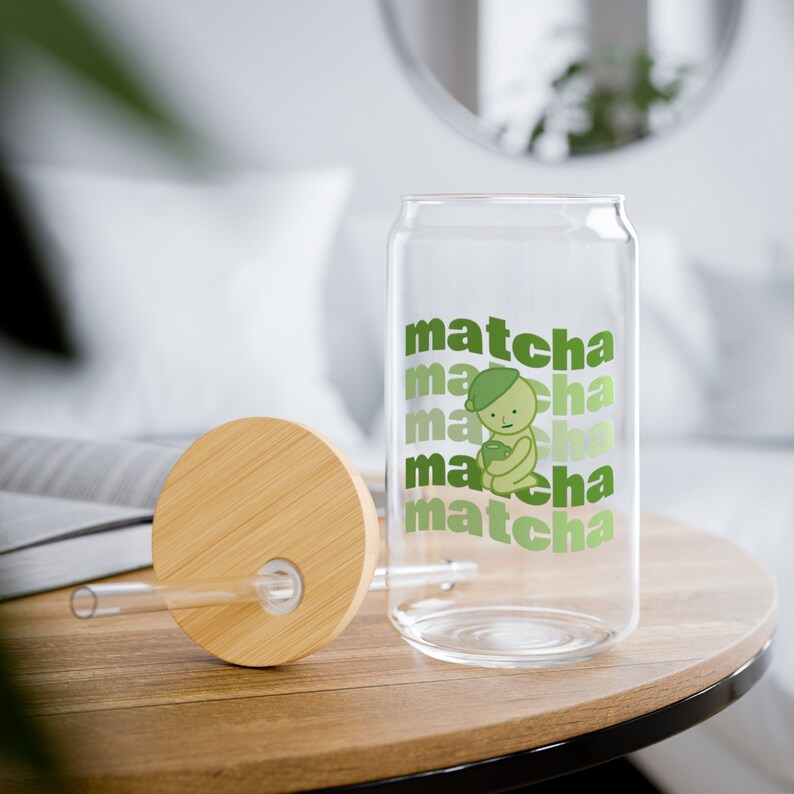Smiski Sipper Glass with Straw and Bamboo Lid iced coffee glass cup with straw and lid 16oz glass can mason jar cup image 6