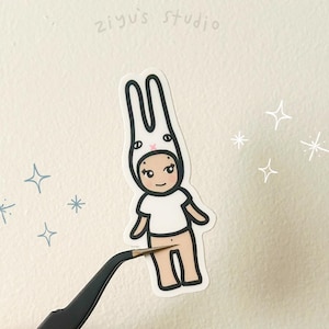 sonny angel white bunny brian vinyl sticker | waterproof & scratch proof | for laptop, waterbottle, headphones, phone, car