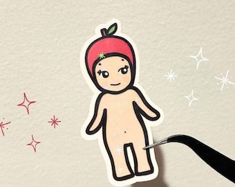 vinylsticker sonny angel appel fruit glitter | waterdicht en krasbestendig | voor laptop, bidon, koptelefoon, telefoon, auto