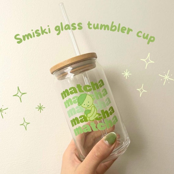 Smiski Sipper Glass with Straw and Bamboo Lid iced coffee glass cup with straw and lid 16oz glass can mason jar cup