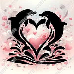 Clipart de corazón de delfín, arte digital, svg, png, jpg, eps, pdf, blanco y negro
