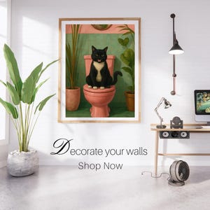 Funny Cat Bathroom Wall Art , Tuxedo Cat on Toilet Poster, Whimsical Printable Bathroom Decor , Bathroom Cat Print, Funny Posters