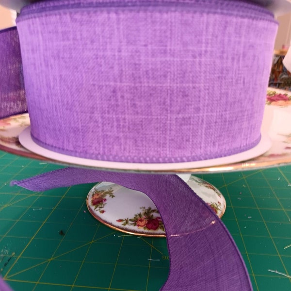 Purple 2.5" wired ribbon for wreaths and floral arrangements and crafts.