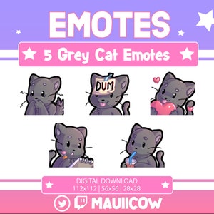 5 Grey Cat Emotes (Digital Download)