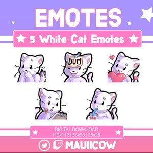 5 White Cat Emotes (Digital Download)